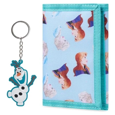 Abbildung von Disney Geldbörse Mädchen mit Schlüsselanhänger Kinder, Stitch &amp; Frozen Geldbeutel Kinder Set Geschenke (Blau Eiskönigin)