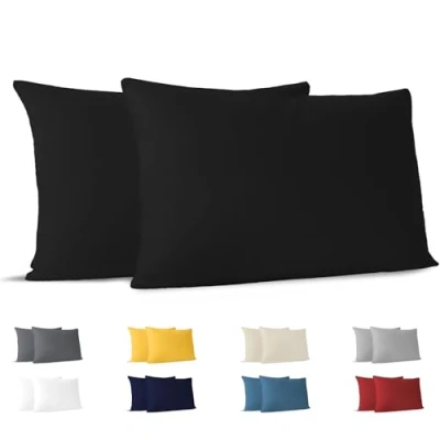 Abbildung von Dreamzie Kissenbezug 40x70 (Set mit 2) 100% Jersey Baumwolle 150 g/qm Kissenbezüge Schwarz Für Kissen cm Kissenhülle Resistent und Hypoallergen