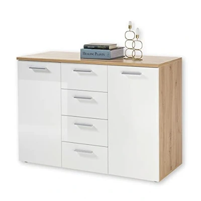 Abbildung von PABLO Kommode in Artisan Eiche Optik, Weiß Modernes Sideboard mit viel Stauraum für Ihren Wohnbereich 120 x 85 50 cm (B/H/T)