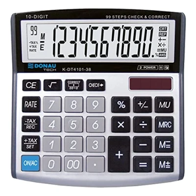 Abbildung von Tischrechner DONAU TECH/K DT4101 38 10 Stellig Wurzelfunktion/ 136x134x28mm/ Farbe: Silbern/Rechner mit stelliger Anzeige/Dual Power Solar Batteriebetrieb/Kompaktes Design/ 5 Jahre Garantie