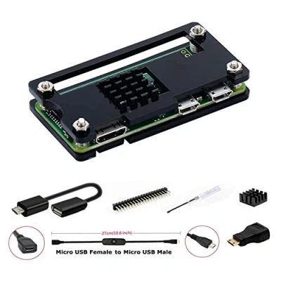 Abbildung von GeeekPi für Raspberry Pi Zero 2 W/Zero W Gehäuse, 7 in 1 Basic Starter Kit mit Acryl 20 poliger GPIO Header, OTG Kabel, Switch HDMI Adapter, Kühlkörper(Schwarz)