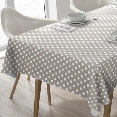 Abbildung von Wachstuch Tischdecke Abwaschbar Eckig 140 x 240 cm Punkte Beige Grau