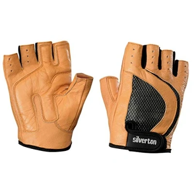 Abbildung von Silverton Classic Leder Fitness Handschuhe, Trainingshandschuhe / Größe M Für Damen &amp; Herren Weiche Polsterung Gym, Calisthenics und Fahrrad Mit Doppelnähten, Fingerlos Sicher