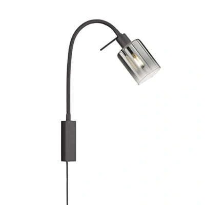 Abbildung von Fischer &amp; Honsel Wandleuchte, Iska sandschwarz Glas rauchfarben zu klar B: 16,00 cm, H: 20,00 cm Ausl. Wand: 18,50 1x E14 max. 10,0 Watt 30438