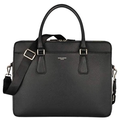 Abbildung von David Jones Herren Aktentasche Mann Business Tasche 13 Zoll Laptoptasche Arbeitstasche Saffiano PU Leder A4 Handtasche Schultertasche Umhängetasche Briefcase Messenger Arbeit Büro Schwarz