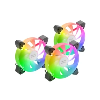 Abbildung von MARSGAMING MF 3A, Kit 3X Lüfter FDB Ultra Leise, ARGB Rainbow 360 Rahmenlose Beleuchtung, 3in1 mit Voller Kompatibilität, Dual Male + Female Connector, Schwarz