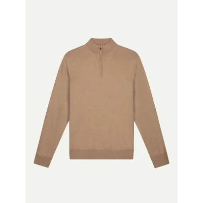 Abbildung von Aurélien Pullover mit Reißverschluss 100% Merinowolle Herren Beige XL Italienischer handgemachter mediterraner Stil &amp; exklusiver Luxus