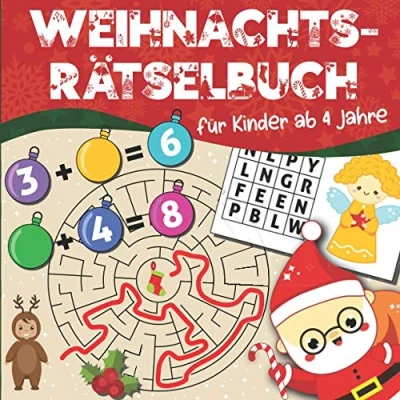 Abbildung von Weihnachtsrätselbuch für Kinder ab 4 Jahre: Spannende Denkaufgaben die Adventszeit mit Labyrinth , Buchstabensalat Punkt zu Malen nach Zahlen Übungen und vielen weiteren Lernspielen