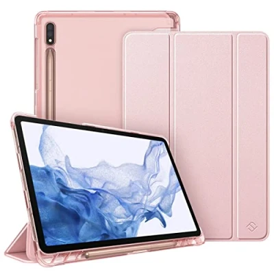 Abbildung von Fintie Hülle für Samsung Galaxy Tab S8 11 Zoll 2022 / S7 2020 Silm Schutzhülle mit Transparenter Rückseite Abdeckung Cover Auto Schlaf/Wach Funktion, Roségold