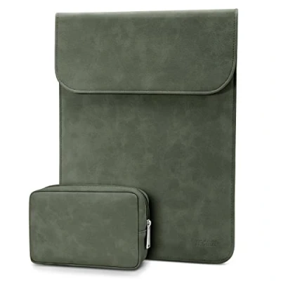 Abbildung von TECOOL 13 Zoll Laptop Hülle Tasche Leder für 2022 2024 MacBook Air M3 M2, 2018 2020 M1 A2337/A1932/A2179, 2016 Pro M2 M1, Surface pro, XPS Sleeve Schutzhülle, Grun