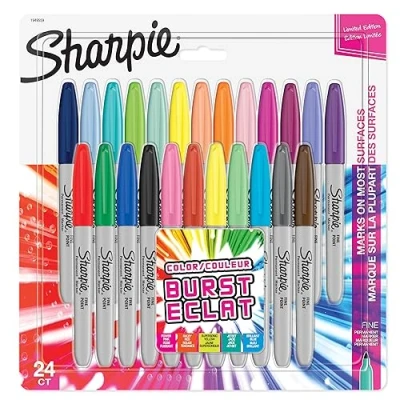 Abbildung von SHARPIE Permanent Marker Stifte mit feiner Spitze gemischte Color Burst und Originalfarben 24 Stück Market Set