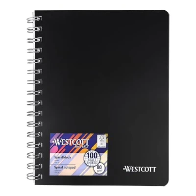 Abbildung von Westcott Spiralblock Notizbuch A5 kariert 200 Seiten Ringbuch perforiert mit Premium 80 g/m² Papier Notizblock Spiralbindung Collegeblock im stabilen Kunststoffcover E 730891 00