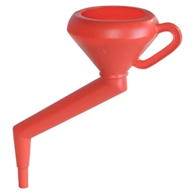 Abbildung von hünersdorff 956200 Winkeltrichter 175 mm mit Griff, Spritzschutz &amp; Sieb, rot, HD PE, made in Germany