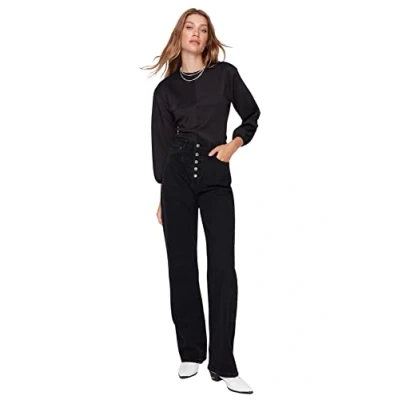 Abbildung von Trendyol Damen Men&#039;s High Waisted Wide Leg 90s Jeans, Schwarz, 42 EU