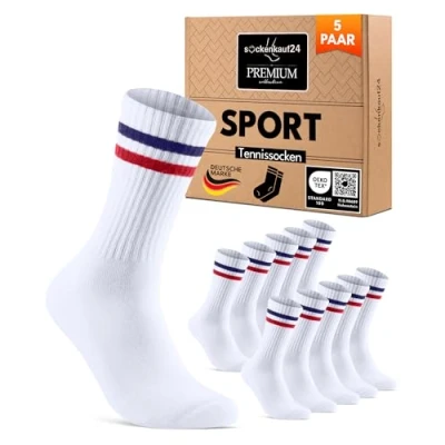 Abbildung von Premium Tennissocken Sportsocken mit verstärkter Ferse &amp; Fußspitze, gepolsterte Sohle Baumwolle Atmungsaktive Crew Socken für Herren Damen 17900 (Weiß 39 42)