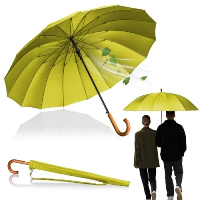 Abbildung von LOGAN &amp; BARNES Stockschirm Sturmfest Ø120cm mit hochwertigem Echtholzgriff und geräuschloser Gummispitze XXL Regenschirm Groß 16 Streben Modell EDINBURGH (Gelb)