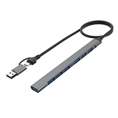 Abbildung von A38CS USB C Hub, 50cm OTG Adapter Kabel mit 1x auf 3.0 + 6X 2.0 Ports, 2 in 1 Typ Hub für Ladegerät und Datenübertragung