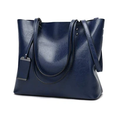 Abbildung von Coolives Damen Shopper Tasche aus PU Leder mit Schulterriemen Schultertasche Umhängetasche Eimer Handtasche für Frauen Dunkelblau EINWEG