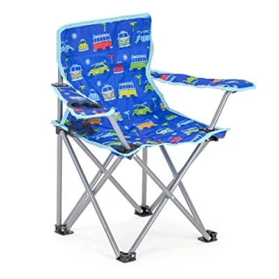 Abbildung von Board Masters Volkswagen Kinder Camping Strand Klapp Faltstuhl inkl. Armlehne mit T1 Bus &amp; Käfer Motiven 53 cm (Samba Beetle/Blau)