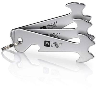 Abbildung von FABACH 3 TROLLEY SHARK Einkaufswagenlöser Schlüsselanhänger Abziehbarer Einkaufswagenchip, Einkaufschip für Einkaufswagen aus Edelstahl/Metall Kein Steckenbleiben im Pfandschloss