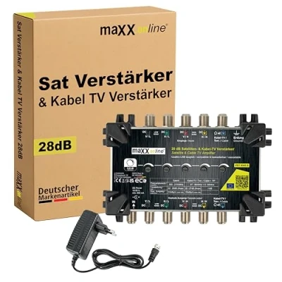 Abbildung von maxx.onLine Sat Verstärker &amp; Antennenverstärker Kabelfernsehen DVB C / T2 28 dB Verstärkung kaskadierbar, Signalverstärker, Hausanschlussverstärker, Leitungsverstärker, Zwischenverstärker