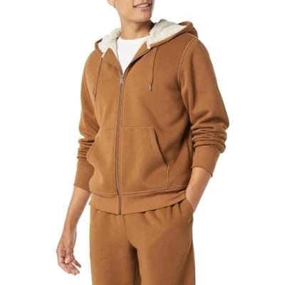 Abbildung von Amazon Essentials Herren Hoodie mit Sherpa Futter und durchgehendem Reißverschluss, Toffee Braun, L