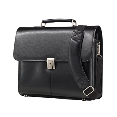 Abbildung von ALASSIO 47011 Aktentasche FAENZA, Umhängetasche aus echtem Leder, mit Schloss abschließbar, Notebooktasche für Laptops bis 15 Zoll, Businesstasche, ca. 32,5 x 41 12 cm, schwarz