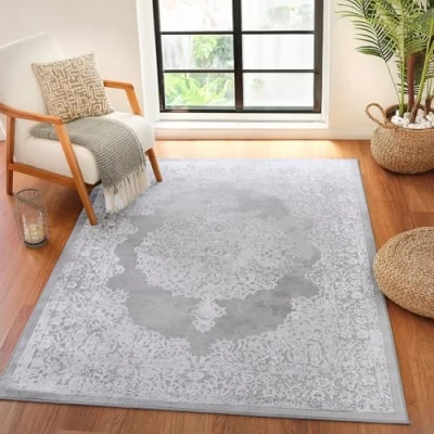 Abbildung von Surya Agadir Vintage Teppich Wohnzimmer, Esszimmer, Flur, Rugs Living Room Boho Orientalisch Style, Kurzflor Carpet Hellbeige 120x170cm