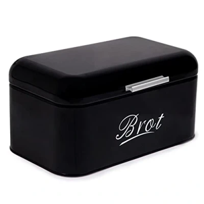 Abbildung von Theo&amp;Cleo Brotkasten mit Deckel, Großer Knäckebrot Box aus Metall, Brotaufbewahrungsbox Bread Box, Brot und Kekse Lange Aufbewahren Trocken Halten, Retro Design (Schwarz 31CM)