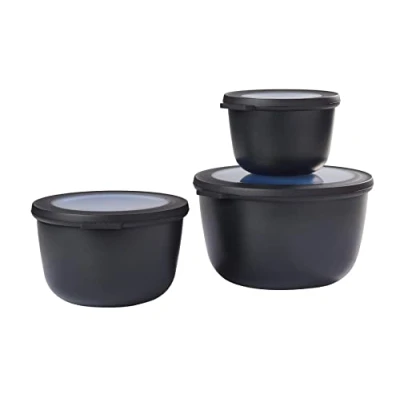 Abbildung von Mepal Multischale Cirqula Round 3 teiliges Set Vorratsdosen mit Deckel Geignet als Aufbewahrungsbox, Kuhlschrank, Gefrierschrank &amp; Mikrowellengeschirr 350 ml, 750 ml 1250 Nordic Black