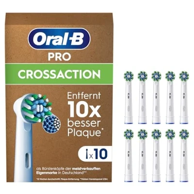 Abbildung von Oral B Pro CrossAction Aufsteckbürsten für elektrische Zahnbürste, 10 Stück, überlegene Zahnreinigung, X Borsten, Original Zahnbürstenaufsatz, briefkastenfähige Verpackung, Made in Germany