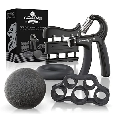 Abbildung von ALPHASKIN Premium Handtrainer I Verbessertes Konzept 2023 5er Set Fingertrainer Griffkraft Trainer Unterarmtrainer Fingerhantel Trainingsgerät Grip Fitness Krafttraining