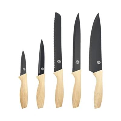 Abbildung von MasterChef Messer Set, Küchen Messerset ink. Kochmesser, Gemüsemesser, Schälmesser, Schneidemesser &amp; Brotmesser, Scharfe Edelstahl, Antihaftbeschichtete, Soft Touch Griffe, 5 teilig