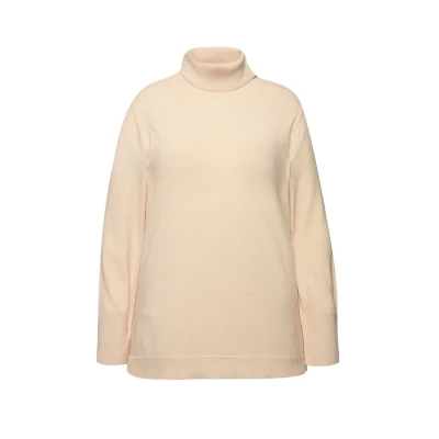 Abbildung von Ulla Popken Rollkragen Breite BÜNDCHEN Langarm Strickpullover, Damen, Größe: 46/48, Nature melange
