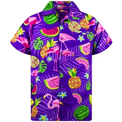 Abbildung von King Kameha Funky Hawaii Hemd, Herren, Kurzarm, Flamingo Melon, Violett, 3XL