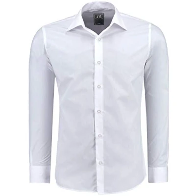 Abbildung von J&#039;S FASHION Herren Hemd Slim Fit Langarm Freizeithemd Pflegeleicht Bügelleicht 1 Weiß L