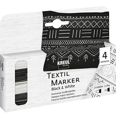 Abbildung von KREUL 92751 Textil Marker Opak Black and White, 2 x medium, fine, Stoffmalstifte für Textilien aus Baumwolle, Batist, Leinen, Seide und Mischgewebe bis maximal 20 Prozent Kunstfaseranteil
