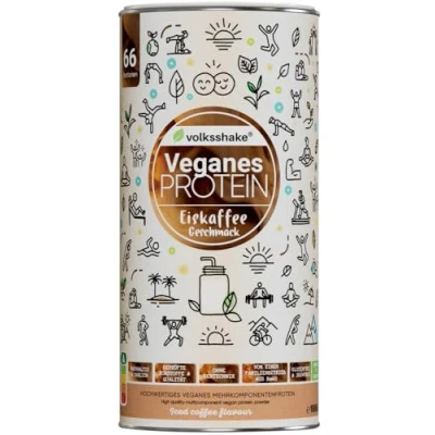 Abbildung von Veganes Protein Eiskaffee 1000g 12 pflanzliche Proteinquellen Ohne Soja &amp; Gluten Premiumqualität vom Bodensee Made in Germany