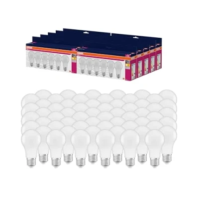 Abbildung von OSRAM LED Star VALUE A60, Vorteilspack mit 60 Leuchtmittel, ersetzt herkömmliche 60W Glühbirnen, warmweiß (2700K), 8W, E27 Sockel, matt, nicht dimmbar
