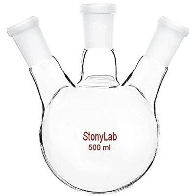 Abbildung von StonyLab 500ml 3 Neck Round Bottom Flask, Borosilikat Glas Dreihalskolben Flask Rundkolben RBF mit 24/40 Standard Taper Outer Joint, Glass Hals