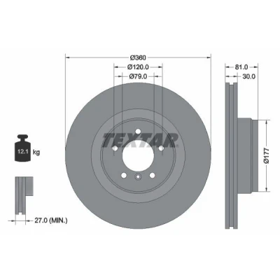 Abbildung von TEXTAR PRO 92178403 Bremsscheibe 360 30 05/06 120 innenbelüftet beschichtet ohne Radbefestigungsbolzen, Radnabe LAND ROVER: Range Rover 3