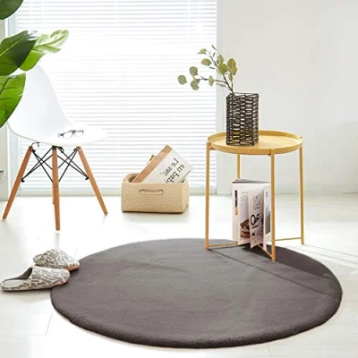 Abbildung von Teppich Wölkchen Fell Rund, Fellteppich Kunstfell Waschbar, Hasenfell, Kaninchenfell Flauschiger Wohnzimmer, Bettvorleger Schlafzimmer Dunkelgrau Rund 120cm