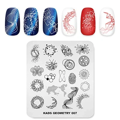 Abbildung von Kads Nagelstempelplatte, Geometrie Muster, Schablone mit Bild Design, für DIY Nailart und Nagelkunst
