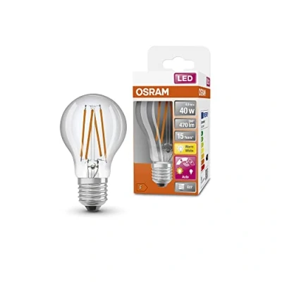 Abbildung von OSRAM Star+ LED Lampe mit Tageslichtsensor für E27 Sockel, Filament Optik ,Warmweiß (2700K), 470 Lumen, Ersatz herkömmliche 40W Leuchtmittel, nicht dimmbar, 4 er Pack