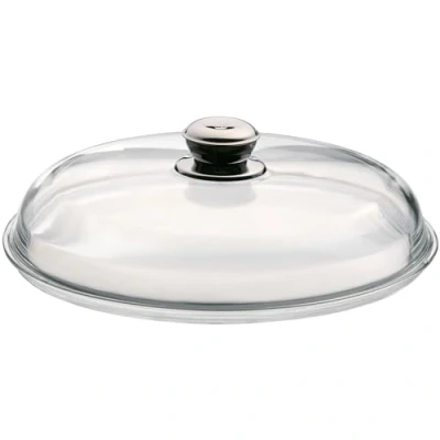 Abbildung von WMF Glas Pfannendeckel 32 cm, Deckel für 32er Pfannen, mit Metallknauf, hitzebeständiges Glas, spülmaschinengeeignet