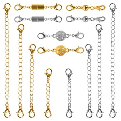 Abbildung von TIMESETL Kettenverlängerung Magnet 14 Stück Halskette Verlängerung Schmuckverschluss Gold und Silber Magnetverschlüsse für Ketten, Magnetverschluss Schmuck 3/5/7,5/10 cm