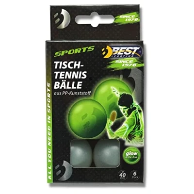 Abbildung von Best Sporting Tischtennis Bälle Glow In The Dark 6 STK I 1 Stern Qualität Indoor &amp; Outdoor Set 40mm Durchmesser Ping Pong Zubehör