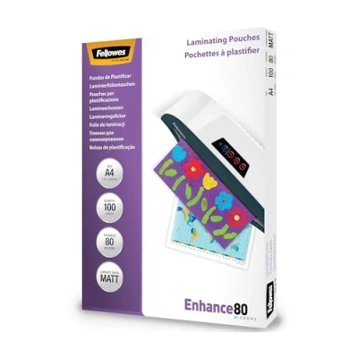 Abbildung von Fellowes 5452101 matte Laminierfolien Enhance 80 Mikron, DIN A4 (100er Pack), transparent, / 5452103