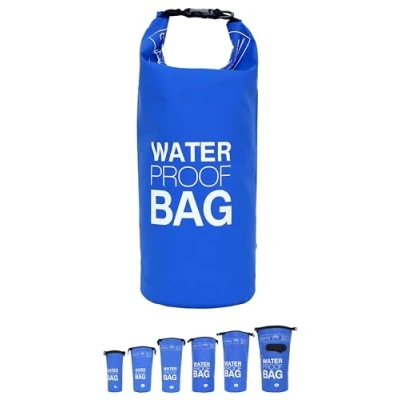 Abbildung von DonDon Dry Bag wasserdichte Tasche 2l, 5l, 10l, 15l, 20l, 30l Pack Sack Beutel mit Schultergurt blau 15 Liter