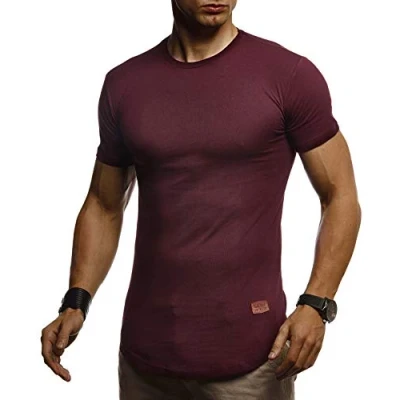 Abbildung von Leif Nelson T Shirt Herren Sommer Rundhals Ausschnitt (Rot, Größe XXL), Regular Fit 100% Baumwolle, Basic Männer Kurzarm